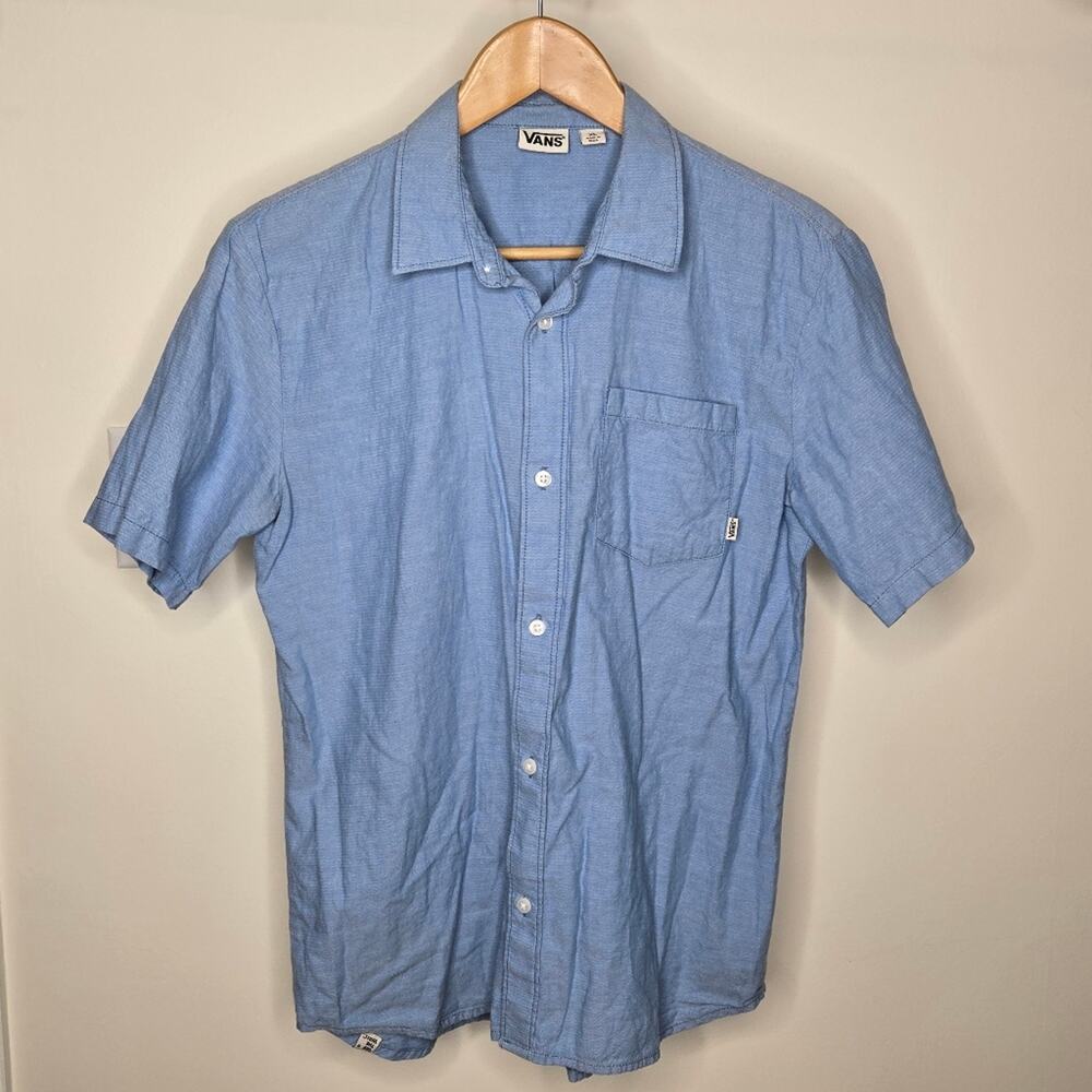 VANS Off the Wall Blue Short Sleeve Button Front Shirt Youth XL or Mens Small